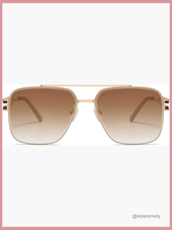 Retro Oversized Square Sunglasses, Stainless Steel Metal Frame, UV400 Protection